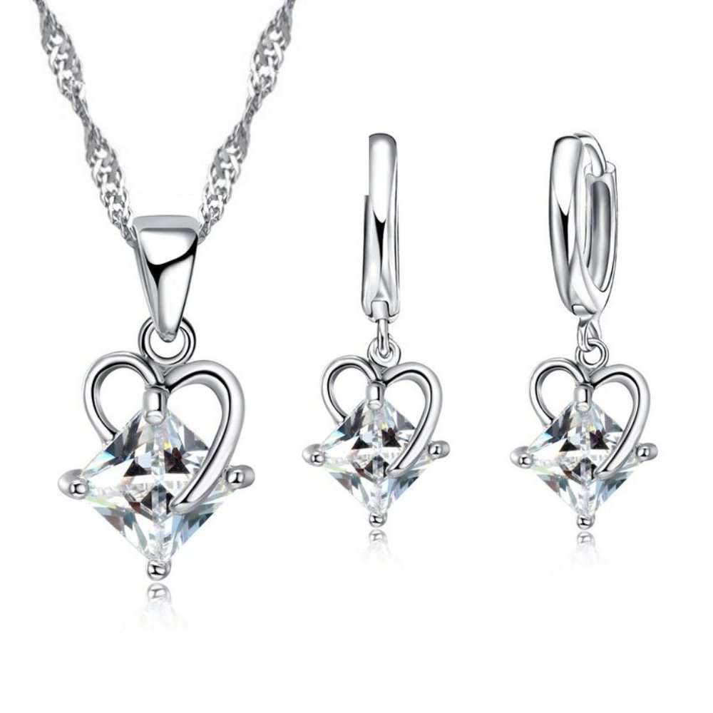925 Sterling Silver Jewelry Set Earrings & Necklace Duo